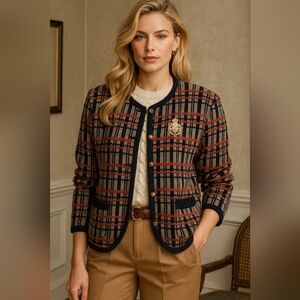 Vintage Maggie Lawrence Plaid Cardigan| W Sz. L-XL| Red, Old Money, Holiday, G